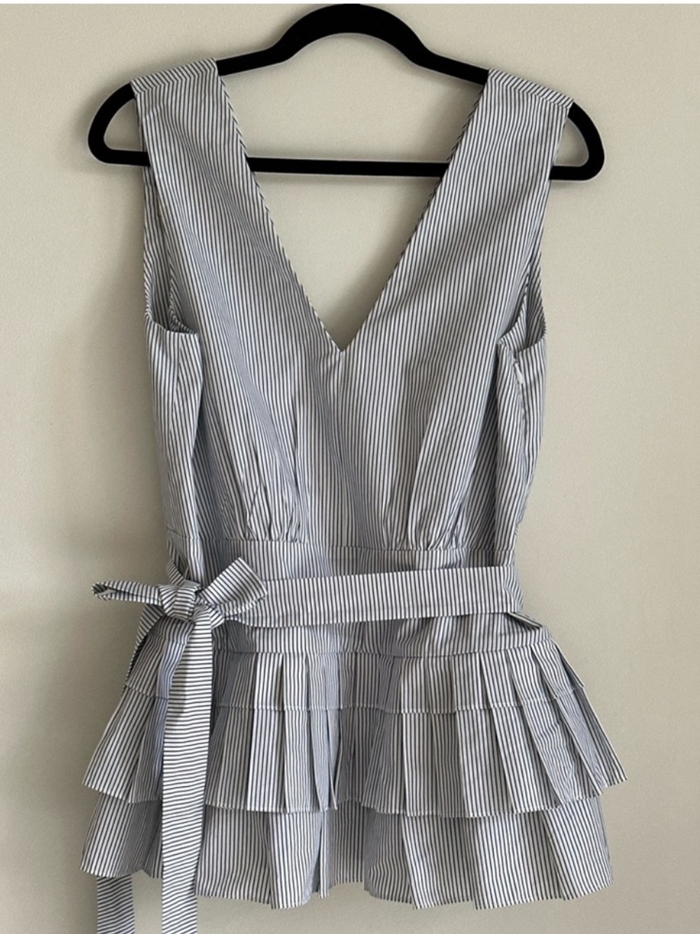 MARNI Striped Pleated Peplum Belted Cotton Top — IT 42 (US 6–8) - Picture 2 of 12